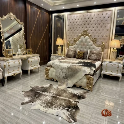 Chinioti Bedset Design B10 Luxury Victorian Pearl White Tufted Bed
