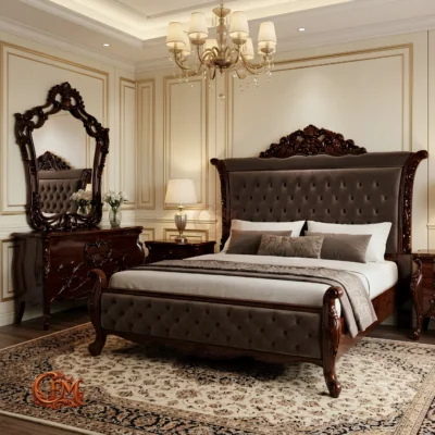 Chinioti Bedset Design B15 – Luxury Walnut Sleigh Bed