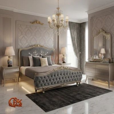 Chinioti Bedset Design B17 – Luxury Metallic Gray Tufted Bed