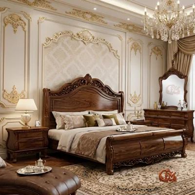 Chinioti Bedset Design B18 – Premium Solid Walnut Carved Bed