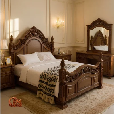 Chinioti Bedset Design B22 – Classical Solid Wood Victorian Pillar Bed
