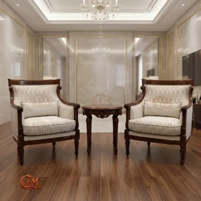 Chinioti furniture Bedroom Chair Set with Coffee Table BC3 Walnut Wooden
