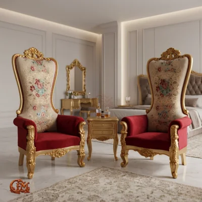 Chinioti furniture Bedroom Chair Set Coffee Table BC10 High Back Crown Design