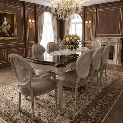 Chinioti Furniture Dining Table Set design DT7 Medallion Cane Neo-Classical