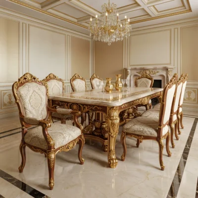 Chinioti Furniture Dining Table Set design DT8 Acanthus Crown Imperial Marble
