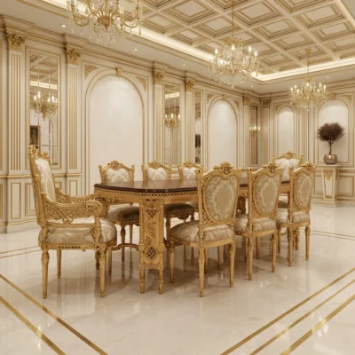 Chinioti Furniture Dining Table Set design DT9 Baroque Oval Imperial Panel