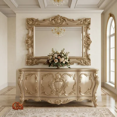 Chinioti Furniture Console Credenza with Mirror Frame C6 Royal Champagne Gold