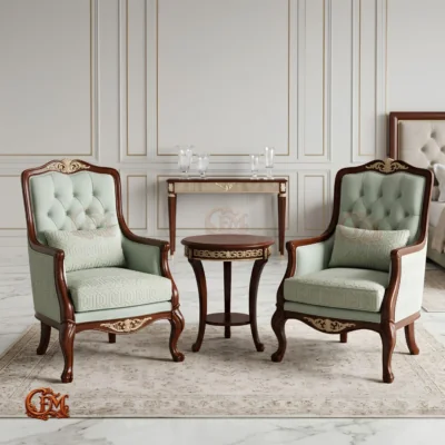 Chinioti furniture Bedroom Chair Set with Coffee Table BC16 Tufted Regency Design