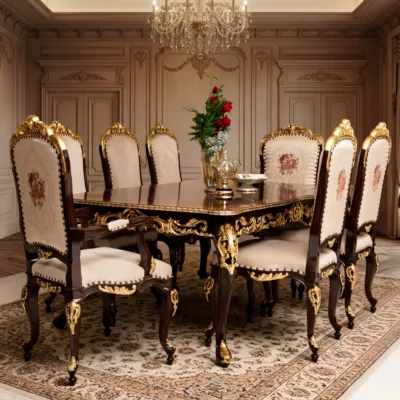 Chinioti Furniture Dining Table Set design DT11 Victorian Crown Royal Dual-Tone