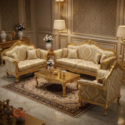 Chinioti Furniture Sofaset Design S11 Royal French Baroque Full Antique Gold