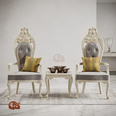 Chinioti furniture Bedroom Chair Set with Coffee Table BC17 High Back Oval Crown Design