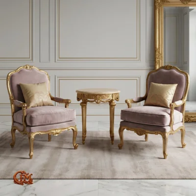 Chinioti furniture Bedroom Chair Set with Coffee Table BC18 Elegant Camelback Design