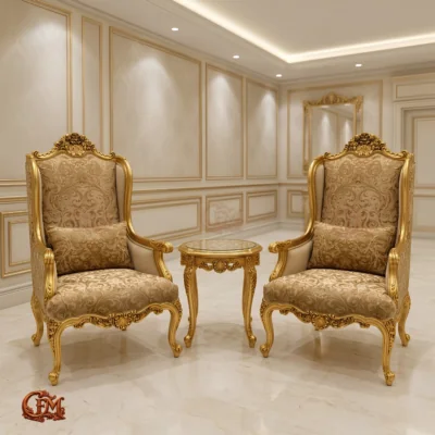 Chinioti furniture Bedroom Chair Set with Coffee Table BC1 Royal Gold Wingback