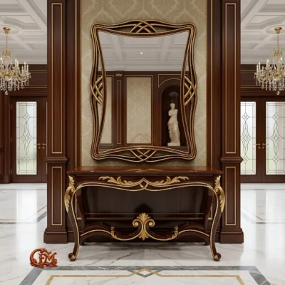 Chinioti Furniture Console Table with Mirror Frame C7 Art Nouveau Premium Gloss Sheesham