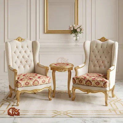 Chinioti furniture Bedroom Chair Set with Coffee Table BC19 Wingback Patterned Design