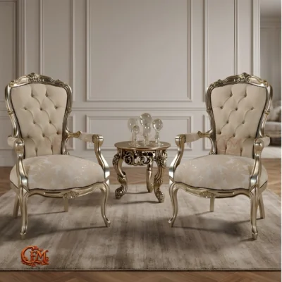 Chinioti furniture Bedroom Chair Set with Coffee Table BC24 Champagne Baroque Vintage