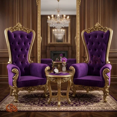 Chinioti furniture Bedroom Chair Set with Coffee Table BC2 Royal Purple Gold