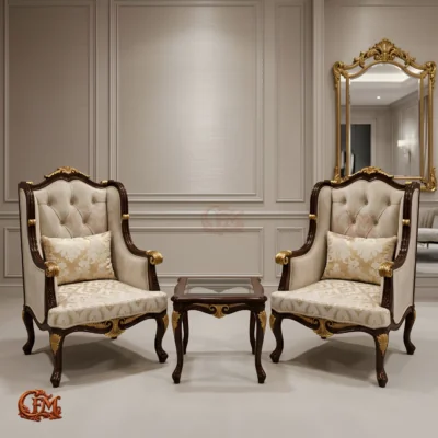 Chinioti furniture Bedroom Chair Set with Coffee Table BC27 Walnut Gold Empress