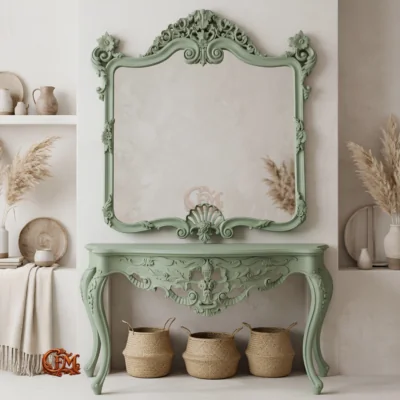 Chinioti Furniture Console Table with Mirror Frame C12 Sage Green Baroque