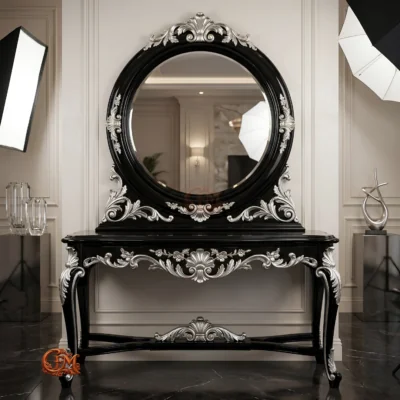 Chinioti Furniture Console Table with Mirror Frame C12 Sage Green Baroque