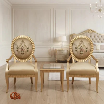 Chinioti furniture Bedroom Chair Set with Coffee Table BC31 Golden Medallion Aurelia