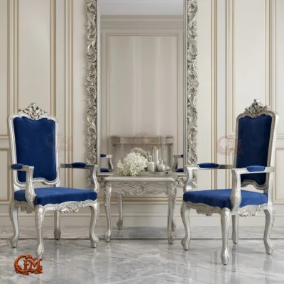 Chinioti furniture Bedroom Chair Set with Coffee Table BC4 Royal Blue Silver