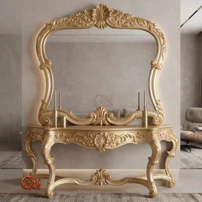 Chinioti Furniture Console Table with Mirror Frame C17 Royal Champagne Gold