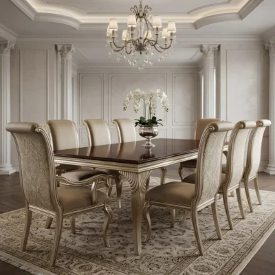 Chinioti Furniture Dining Table Set design DT4 Camel-Back Scroll Banquet