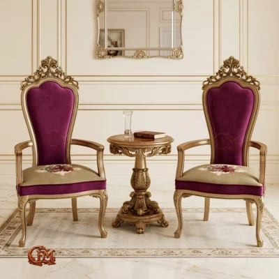 Chinioti furniture Bedroom Chair Set with Coffee Table BC6 Wine Red Gold