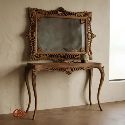Chinioti Furniture Console Table with Mirror Frame C1 Natural Matt Sheesham Wood