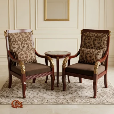Chinioti furniture Bedroom Chair Set with Coffee Table BC7 Mahogany Gold
