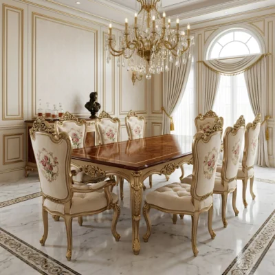 Chinioti Furniture Dining Table Set design DT5 Medallion Crown Rococo