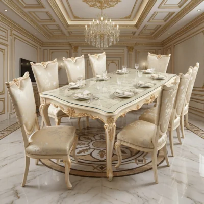 Chinioti Furniture Dining Table Set design DT6 Victorian Crest Pearl Majesty