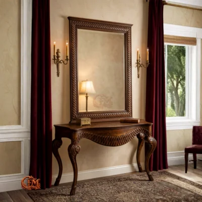 Chinioti Furniture Console Table with Mirror Frame C2 Royal Antique Walnut Twist Carving