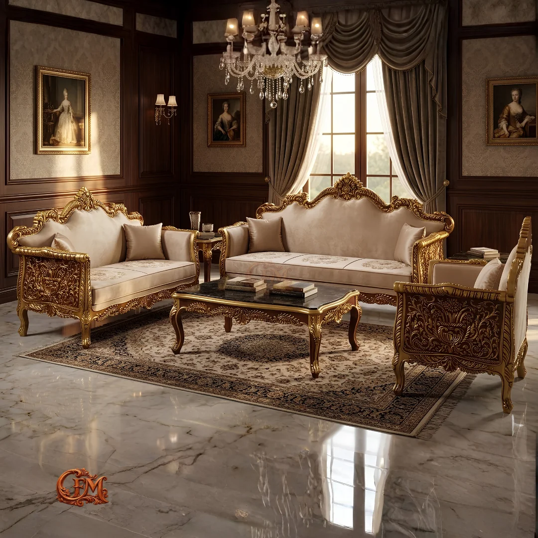 Chinioti Furniture Sofaset Design S6 Royal Antique Gold Classical Palace